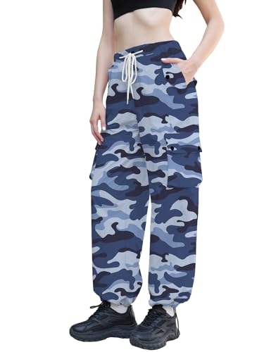 Image of Cromoncent Cargo Pants Girls & Women Parachute Pants Y2K Baggy Rave Clothes Waterproof with Pockets, 6 Years - 3XL