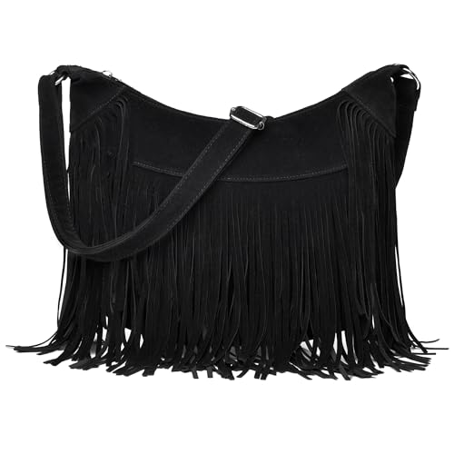 Image of Fringe Hobo Bags for Women Vintage Suede Crossbody Bag Hippie Western Cowgirl Purses Tassel Shoulder Bag
