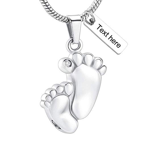 Yinplsmemory Baby Feet Urn Necklace for Ashes Pendant Stainless Steel Crystal inlay Feet Urn Memorial Keepsake Cremation Ash Jewelry