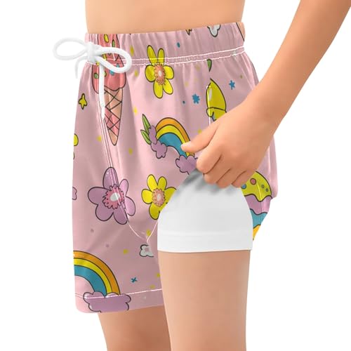 Bolaz Toddler Boys Swimwear Swim Trunks with Compression Liner 4T Rainbow Ice Cream Flowers2