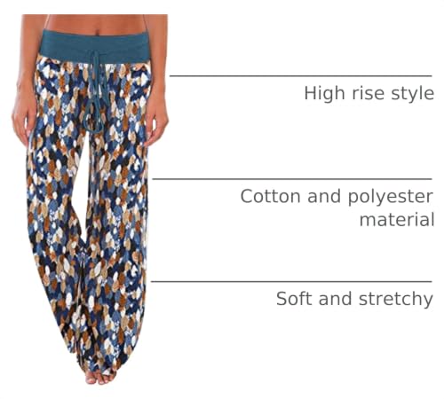 Image of iChunhua Women's Comfy Stretch Floral Print Drawstring Palazzo Wide Leg Lounge Pant