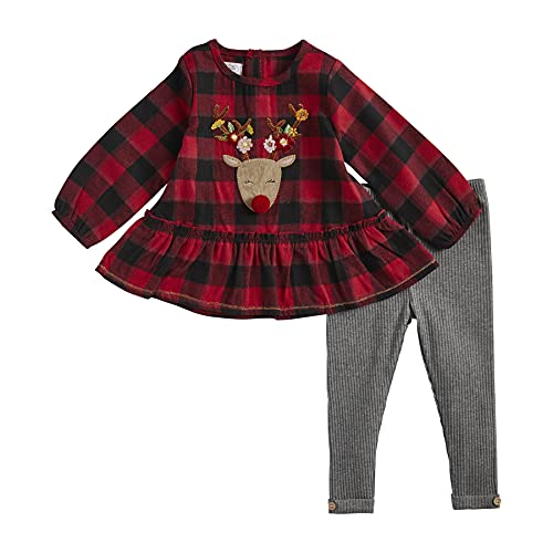 Mud Pie Baby Girls' Alpine Reindeer Tunic Legging, Red, 3-6 Months
