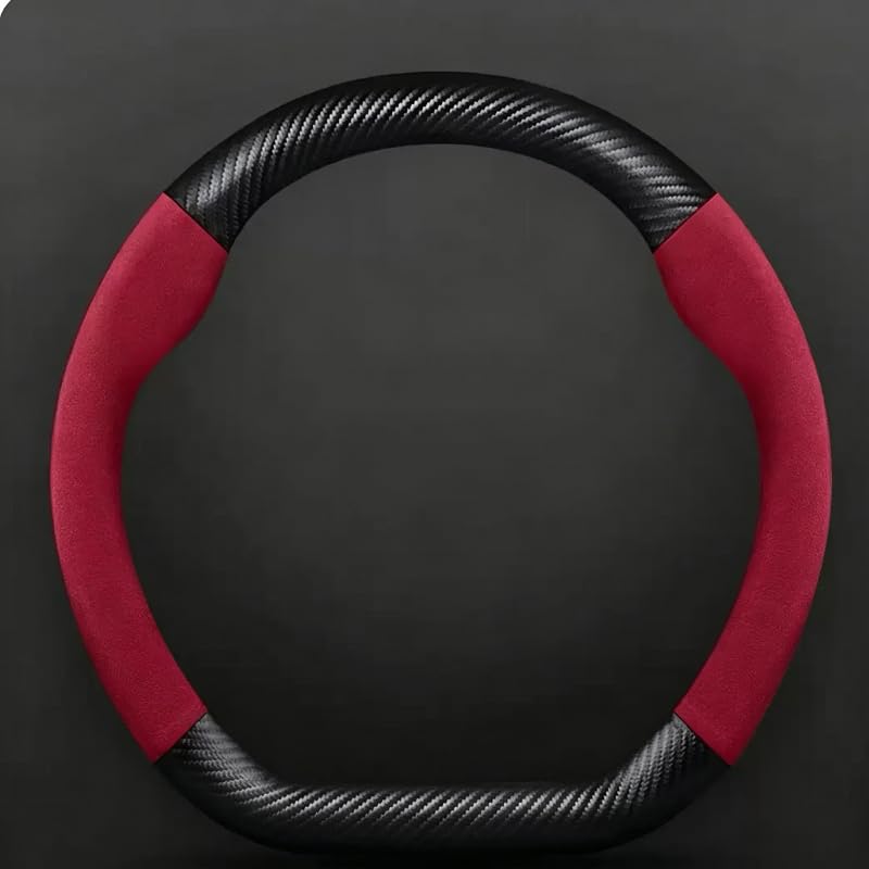 Funda de Volante Forma D para Suzuki Swift Sport 2017-2025, Cuero PU Fibra de Carbono con Franja Roja, Antideslizante y Transpirable Estilo Deportivo,Red