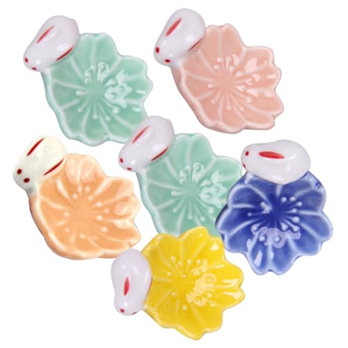 MUELODSIC 6個 日式陶磁器桜うさぎ箸置き 食卓装飾用かわいい箸台 スプーンフォークホルダー 大人対応 向け安定設計 ランダム ランダムカラー