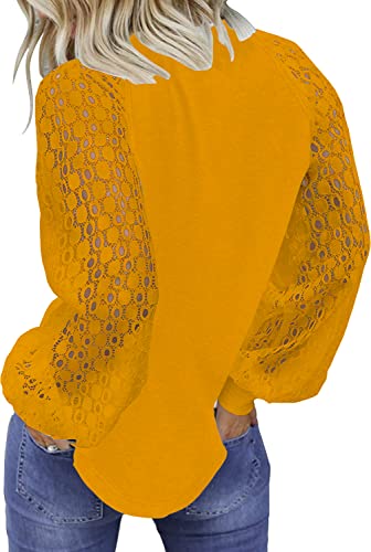 Image of Shasmi Women's White Ballon Long Sleeve, Crew Neck Tops Lace Casual Loose Blouses T Shirts (Shree Top 29)