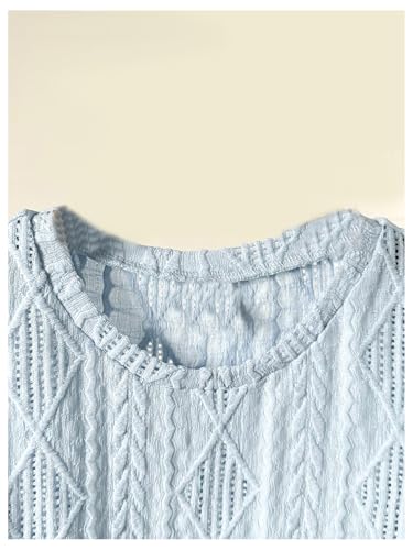 SHENHE Girl's Eyelet Crew Neck Dolman Sleeve T Shirt Summer Casual Loose Textured Tees4