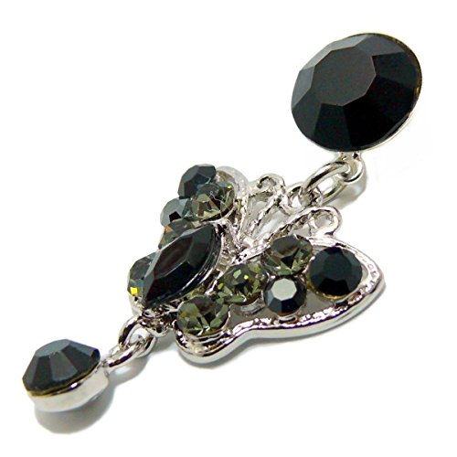 【Jewelry Hanazono】穴を開けない へそピアス ベリーピー 蝶 ラインストーン ジェット シルバー 11mm バタフライ ブラック 黒 貼るだけ へそピアス ノンホール へそピ 医療用両面テープ サージカルテープ ヘソピ ナベルジュエリー ノ