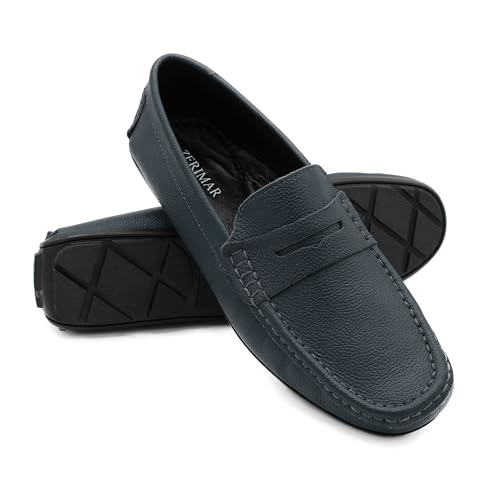 Zerimar Mocasín de Antifaz Clásico para Caballero | Piel Diseño Sofisticado y Elegante | Azul Marino | Talla 40