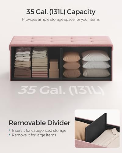 Image of SONGMICS MAZIE Collection - 43 Inches Folding Storage Ottoman Bench, Ottoman Foot Rest, End of Bed Bench, Storage Chest, Load 660 lb, for Living Room, Bedroom, Entryway, Jelly Pink ULSF077R11
