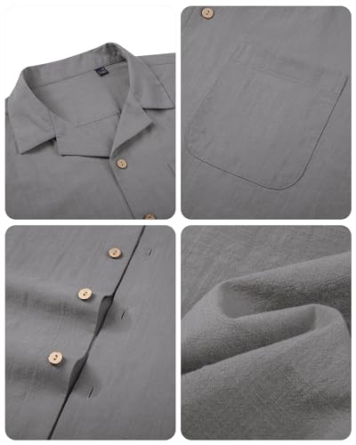 Image of Alimens & Gentle Mens Linen Shirts Cotton Hawaiian Shirts Short Sleeve Button Down Shirts Casual Summer Beach Tops