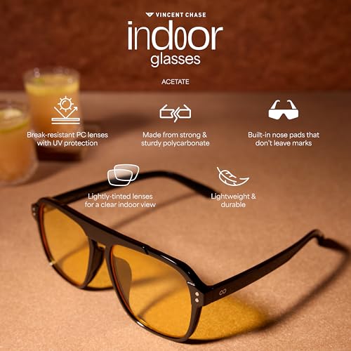 Image of VINCENT CHASE EYEWEAR By Lenskart | Black Yellow Full Rim Oval Sunglasses | Indoor Glasses | 100% Uv Protected | For Men & Women | Large | Vc S16750