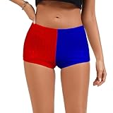 Perayaan Women's Sparkly Sequin Micro Shorts Sexy Low Rise Y2k Sparkle Rave Party Booty Shorts Glitter Mini Hot Pants, Red and Blue, Medium