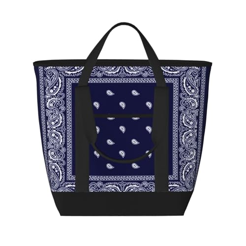 Bandana True Blue Large Capacity Insulated Shopping Tote Bag – Keeps Food Cold/Hot For Hours, Ideal For Travel, Groceries & Outdoor Use