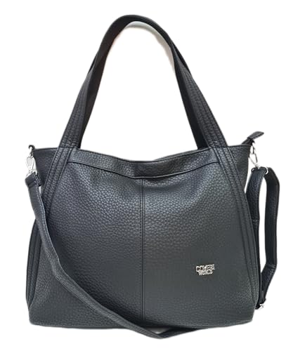 Prodotto Originale Coveri COVERI COLLECTION Borsa a Spalla Donna in Pelle Sintetica, Shopping Tote Nera con Due Manici e Tracolla Regolabile, Scomparti Multipli con Cerniere, Accessori Argento, Dimensioni 40x15x31 cm Art. 6894