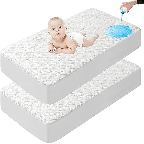 Lunsing 2 Pack Bamboo Crib Waterproof Mattress Protector Cover