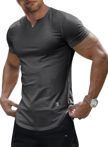 JMIERR Herren Waffel T-Shirts Loose T Shirt 2025 Casual Rundhalsausschnitt Kurzarm Hem