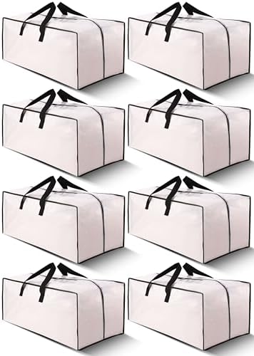 Cosy Family 8 Pack Heavy Duty Extra Large Moving Bags with Backpack Straps - Strong Handles & Zippers, Storage Totes For Space Saving, Fold Flat, Alternative to Moving Box (40 gal, Clear)