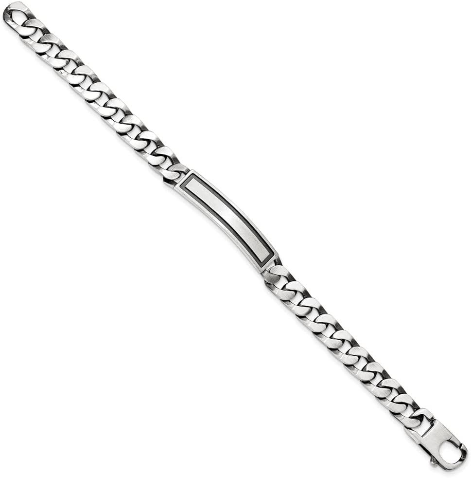 Polished Engravable Personalized Custom 925 Sterling Silver Antiqued Satin Curb Link ID Bracelet For Men or Women Length 7.5 inches Width 1 mm With Lobster Claw Clasp