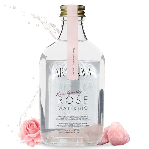 Premium Upcycled Bio Rosenwasser Toner in Glasflasche mit Rosenquarz - Reinigt porentief, erfrischt & verleiht strahlendes Hautbild | Alkoholfreies Gesichtwasser für Gesicht, Körper & Haare Premium Upcycled Bio Rosenwasser Toner in Glasflasche mit Rosenquarz - Reinigt porentief, erfrischt & verleiht strahlendes Hautbild | Alkoholfreies Gesichtwasser für Gesicht, Körper & Haare