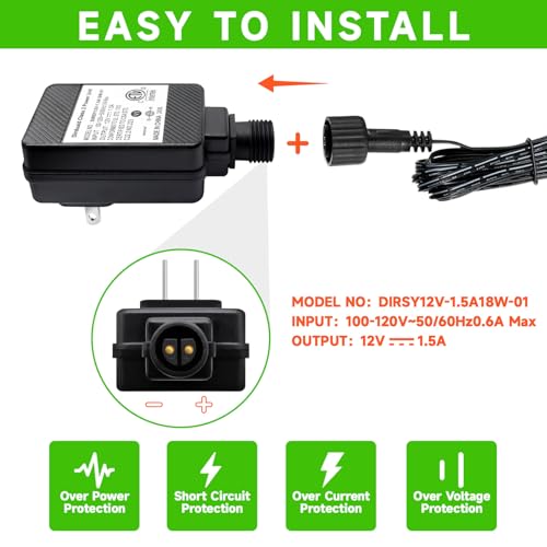 Image of Dirduaid LED Transformer 12V 1.5A LED Controller Class 2 Power Unit, IP44 Low Voltage Transformer US Plug for Christmas Light, String Light (12V18W)