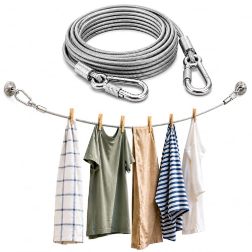 Image of TASMAX Wire for Clothes Drying Rope with Hook Steel Rope for Drying Clothes 10 Meter Pack of 1