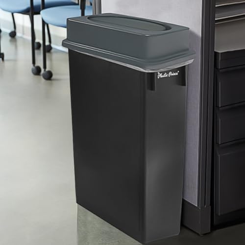 Image of PLASTIC PRINCE 23 Gallon Slim Trash Can with Swing Lid Commercial Rectangular Garbage Can with Drop Shot Lid Waste Bin with Double Flip Top for Restaurant Home Kitchen Office, Black /Gray 6 Pack