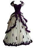 KPDFIF Victorian Tulle Wedding Dresses with Cap Sleeves Plum and White Tiered Ball Gown Lace Applique 1930s Bride Gown Size 16Plus