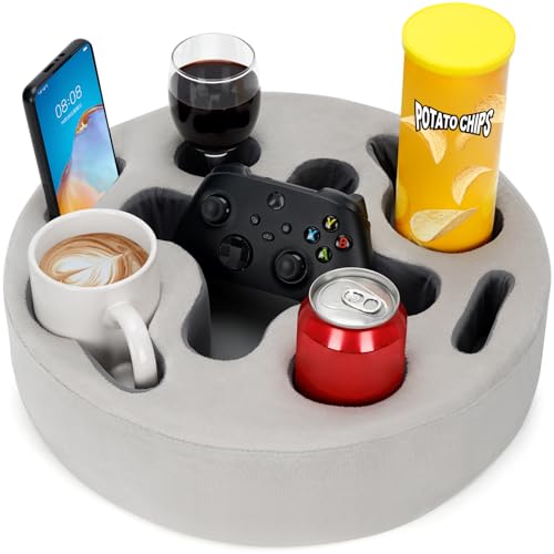 Image of Couch Cup Holder-Sofa Cup Holder Pillow | Couch Caddy Buddy | Drinks Cupholder Tray Organizer for Bed, Rv, Tv, Car, Man Cave, Boat, Remote, Snacks| Gift for Couch Potato,Newborns' Partent (SilverGrey)