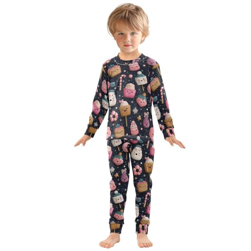Pajama Sets Long Sleeve Cute Sweet Treats Pattern Soft Comfy Sleepwear 2 Piece PJS 3-8T2