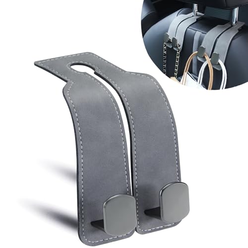 DYREOOE Purse Hook for Car, Thickened Leather Sturdy Metal Car Hooks for Purses and Bags Cute - Headrest Hook for Car, Car Seat Back Storage Hook, Purse Holder for Car (Gray - 1 Pack)
