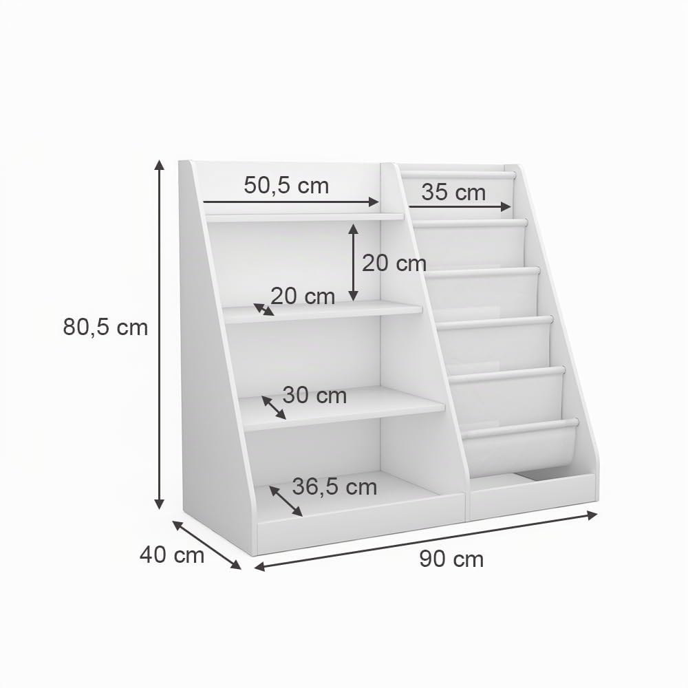 Vicco Estantería Infantil Conny, Blanco, 90 x 80.5 cm | con grandes estantes, combinable para almacenar juguetes y libros