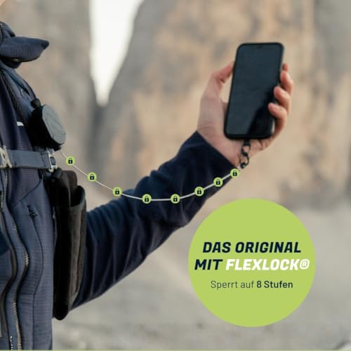 REELOQ PRO Handysicherung, inkl. Rucksack-Handytasche, einziehbares Sicherungsseil mit Original FLEXLOCK®, Rucksack Handyhalterung fürs Wandern/Klettern (360° Version)