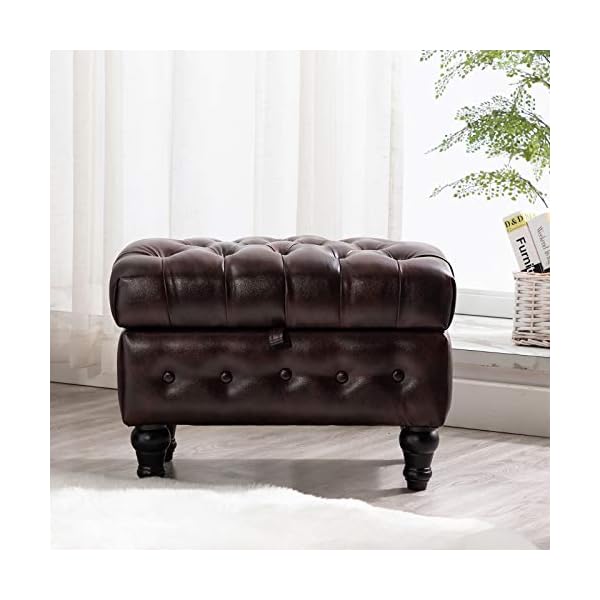 Artechworks coffee table ottoman with storagebutton tufted pu leather upholstery footstool bed ottoman for living room home office space saving storage toy box stool brown  urban country home decor