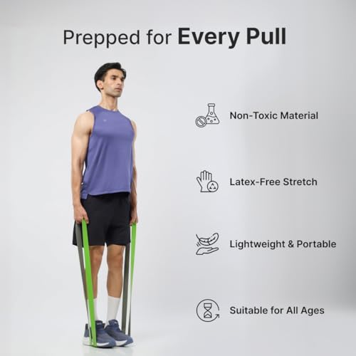 Image of CULT Resistance Band 45MM (20-55Kgs), Heavy Duty TPE Resistance Band for Strength Training, Pull-Up Assistance, Muscle Training & Home Gym Workouts, Green & Grey