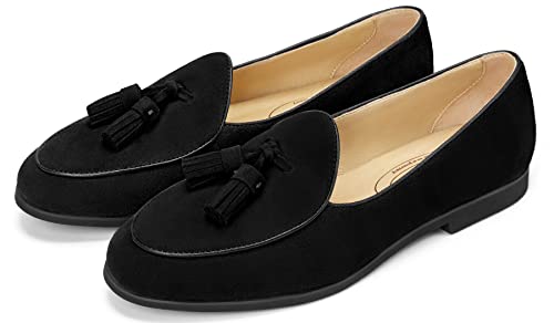 Image of Journey West Suede Tassel Loafer for Women Slip-on Belgian Penny Loafers Shoes for Women in Many Colors