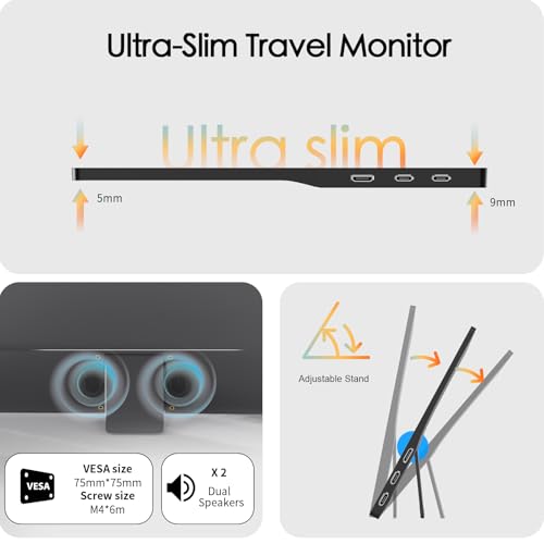 Image of 15.6 inch Portable Monitor FHD 1080p IPS 60hz Plug & Play， | Ultra Slim Travel Monitor Built-in Kickstand Type-C HDMI，Second Screen for Laptop MacBook Phone Xbox Switch