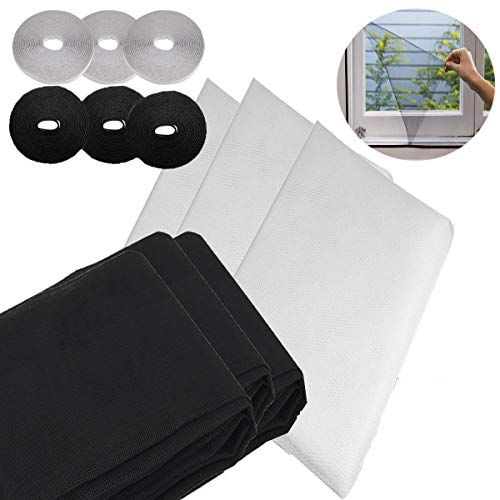 Preisvergleich Produktbild Osuter 6PCS Fliegengitter Fenster Schneidbar Insektenschutznetz mit 6PCS Klettband Fliegennetz Selbstklebend(schwarz und weiß)