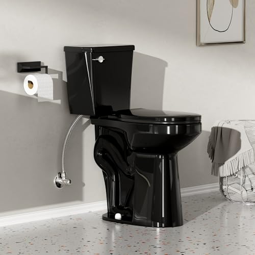 Simple Project 21 Inch Black High Toilet Elongated With Comfort Chair Seat, 1.28 Gpf Powerful Single Flush Extra Tall Toilet, 12 Inch Rough In Bathrooms Comfort Height For Seniors & Tall Person