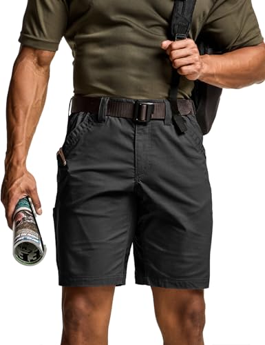 CQR Mens Flex Casual Cargo Shorts Lightweight Water Resistant Golf Shorts Stretch Tactical Work Shorts with Multi-Pocket Negotiator Black 34W x 12L