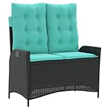 vidaXL Gartenbank Verstellbar mit Kissen, Bank mit abnehmbarem waschbarem Bezug, Sitzbank mit Stahlrahmen, Terrassenbank Gartenmöbel, Schwarz Poly Rattan