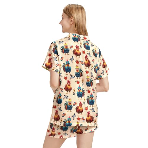 Image of Silk Satin Pajama Set for Women Summer Lounge Pjs Sets 2 Piece Suit Ladies Button Down Tops And Shorts Sleepwear