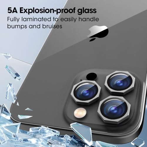 Image of GadgetBite Snaptra Octagon Lens Protector Compatible With iPhone 15 Pro & iPhone 15 Pro Max - 9H Tempered Glass Camera Cover with Metal Ring, Scratch-Resistant,Camera Lens Protection - Black