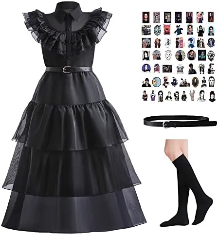 WOHOPARKI Wednesday Addams Dress Costumes for Girls Birthday Halloween Family Cosplay Party Addams Dress XXL