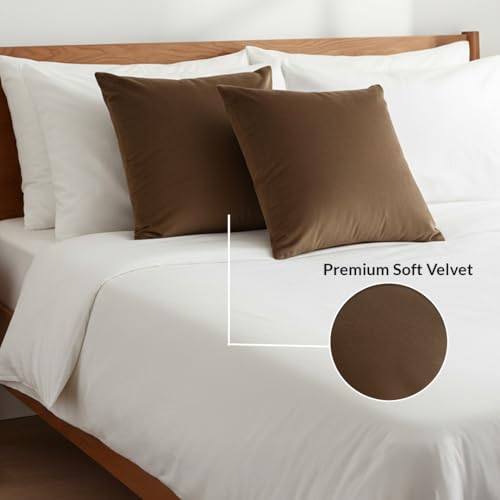 Image of HOMEMONDE Velvet Cushion Covers Set of 5-20x20 Inch Decorative Pillow Cover for Sofa, Couch, Chair, Brown