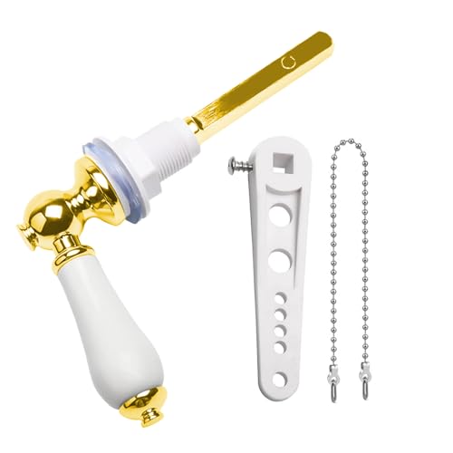 Wenrecu Ceramic Toilet Flush Handle, Replacement Universal Fit Cistern Chrome Plated Replacement Handle Cistern Lever for Toilet Cistern Tank Lever(Golden)