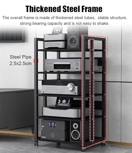 Mueble equipo hifi Tarea Pesada Estante Estéreo con Cajones, Hogar Organizador de Componentes de Audio para Amplificadores/Reproductores/Accesorios de TV, Altura Ajustable Particiones de Almacenamient - imagen 5