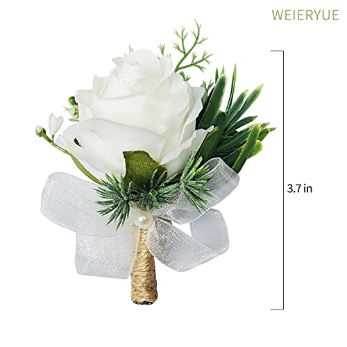 image for WEIERYUE White Rose Wrist Flowers and Men's Corsage Wedding Flowers Ce