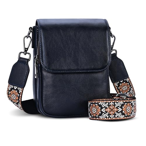 Image of HESHE Small Leather Crossbody Bag for Women RFID Phone Purse with Card Slot | Anti Theft,Genine Leather,Wide Adjustable Strap,Multi-Pocket Fits 6.9 inch Phone Trendy Shoulder Cross Body Bag for Daily,Travel