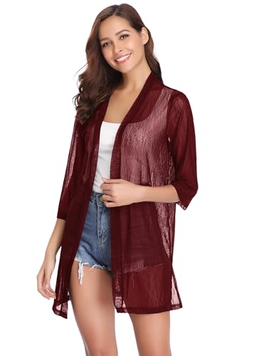 Image of iClosam Women Casual 3 /4 Sleeve Sheer Open Front Cardigan Sweater Kimono