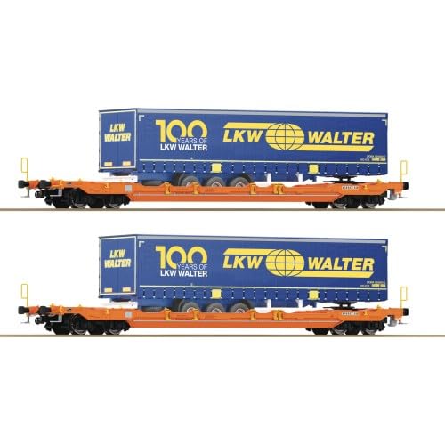 Roco 6600064 H0 2er Set Taschenwagen T5 mit Aufliegern 'LKW Walter', Wascosa, Ep. VI